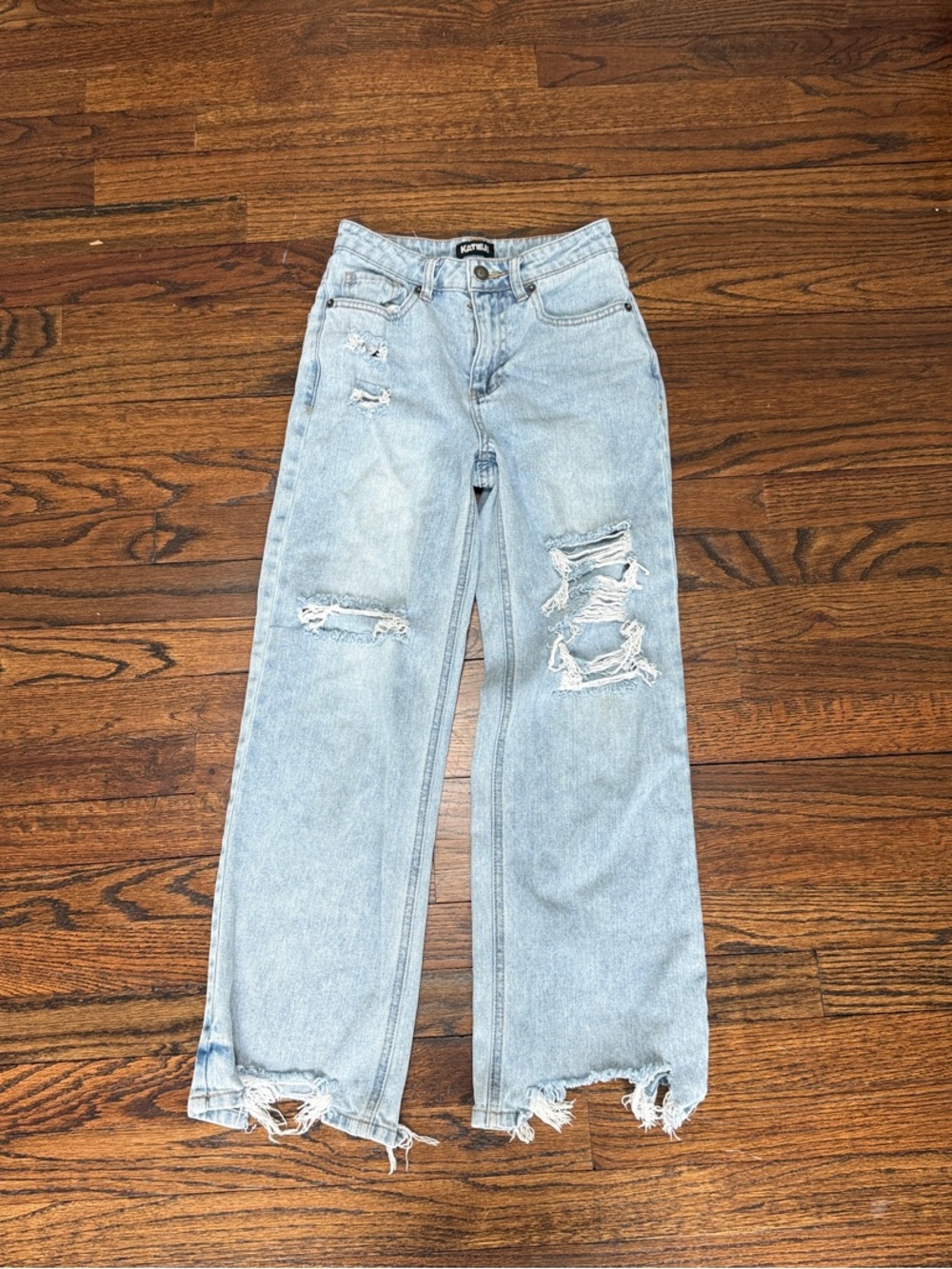 Katie J NYC Light Blue Straight-Leg Distressed Jeans